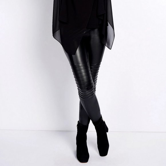 NWT ALL WORTHY BY HUNTER MCGRADY FAUX LEATHER LEGGINGS W/PINTUCKS BLACK PS - Picture 1 of 5